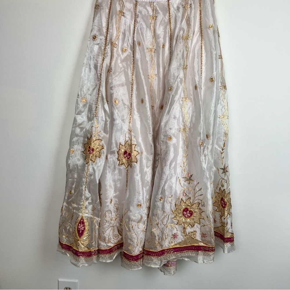 Saree Shawl with Skirt Set- Sheer pearl with sun embroidery and beading - Picture 9 of 10